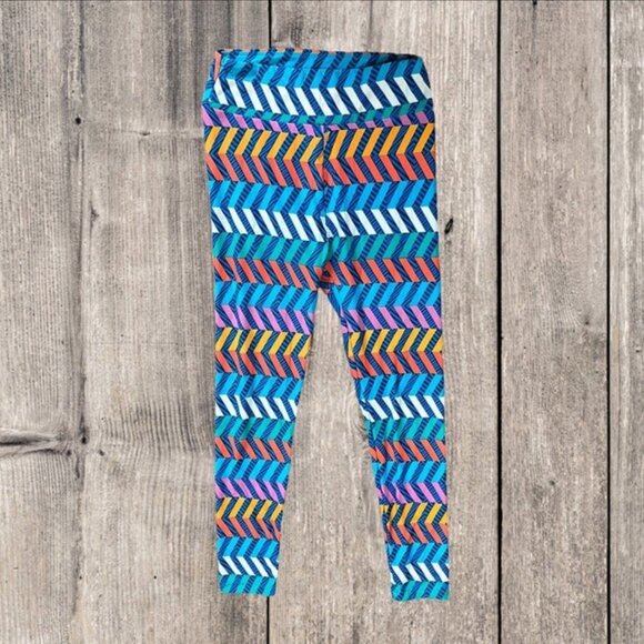 LuLaRoe Blue Colorful Geometric Chevron Stripe Pattern Leggings Pants Women's - Picture 2 of 8